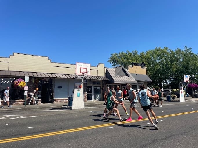 a basketball game in the street