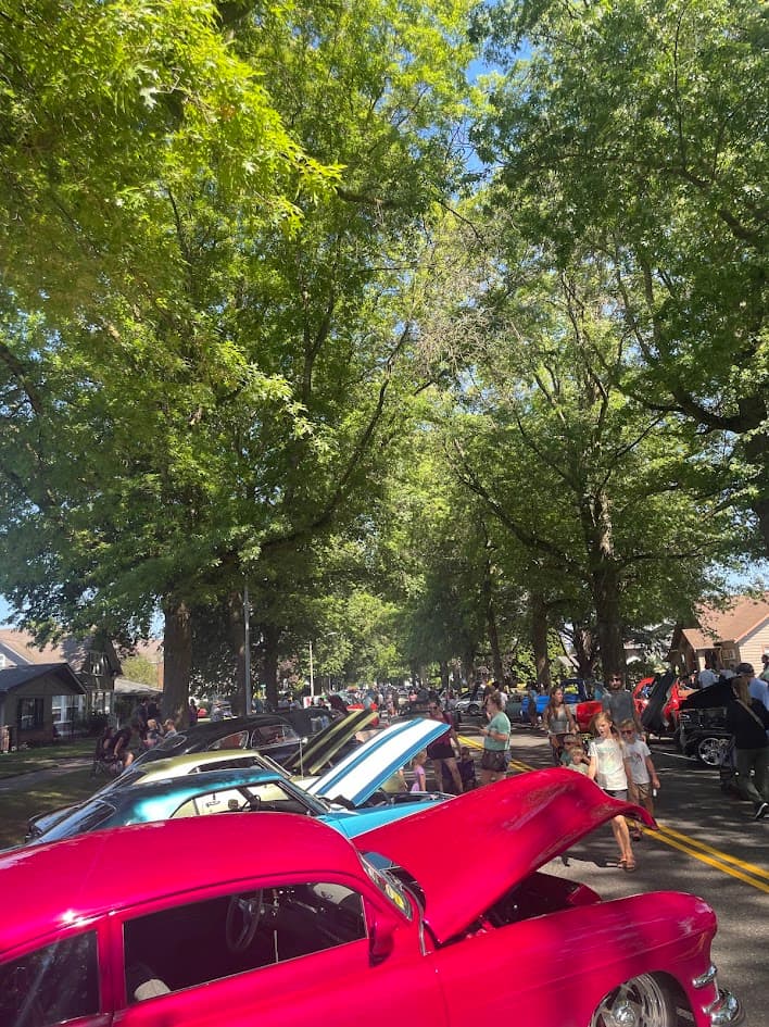 cars lined up along front street